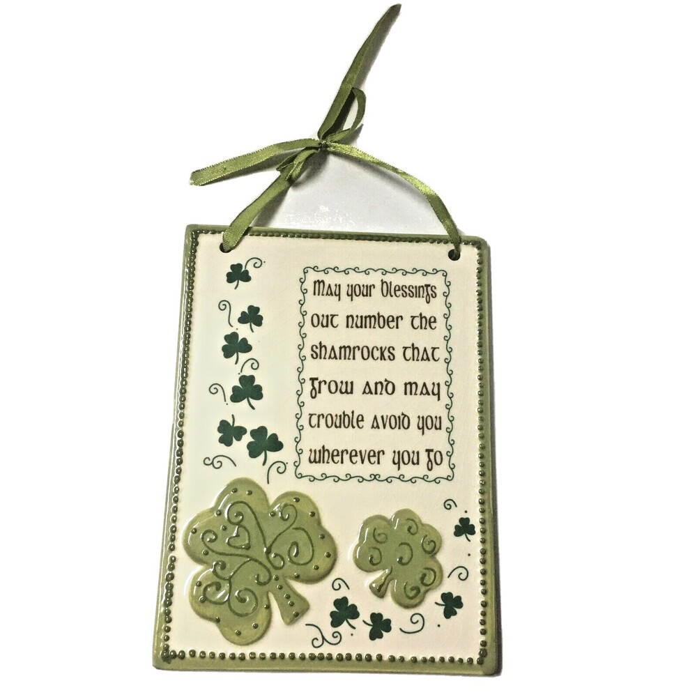 Irish Blessing Ceramic Wall Plaque Home Door Decor 4.5x6.5" Shamrock St Patrick
